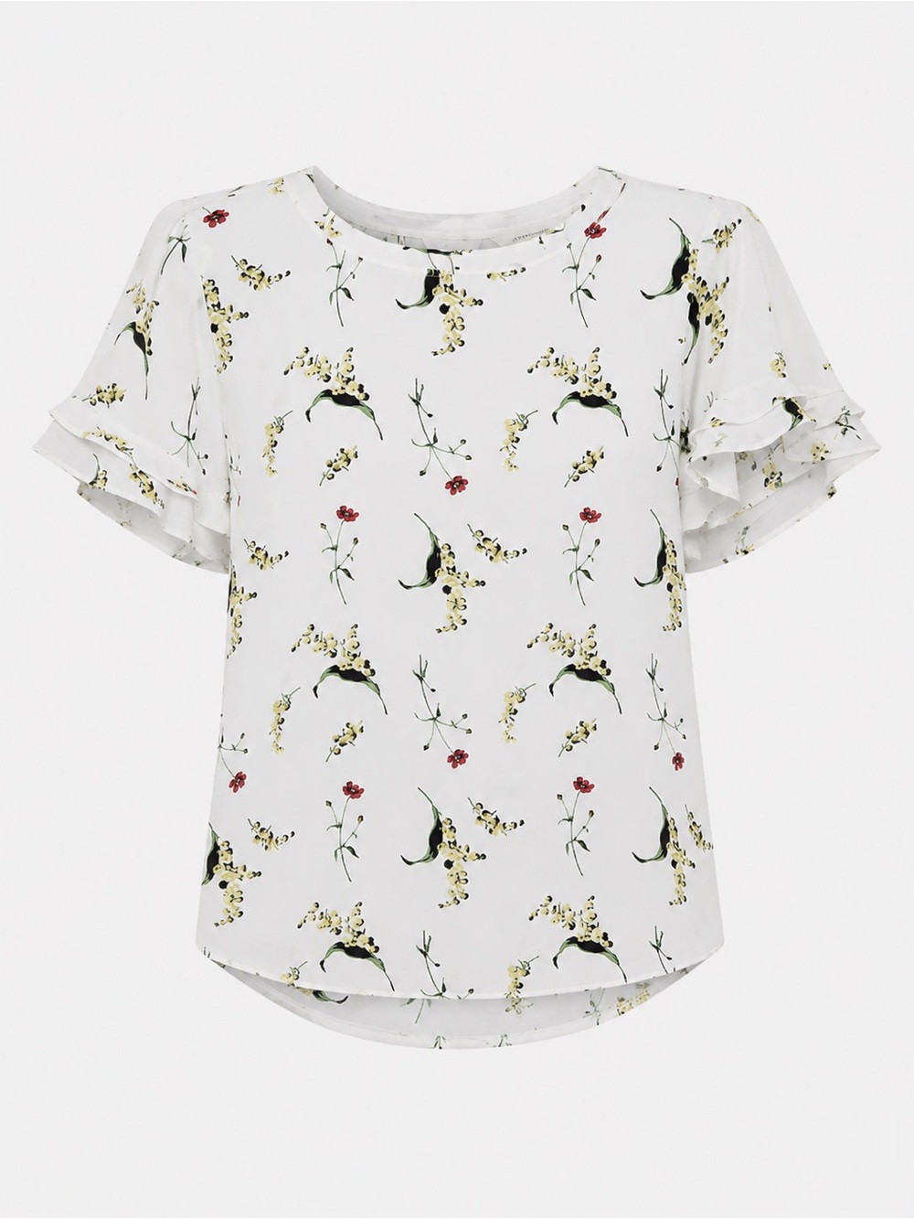 Ann Taylor Factory White Floral Ruffle Sleeve Blouse